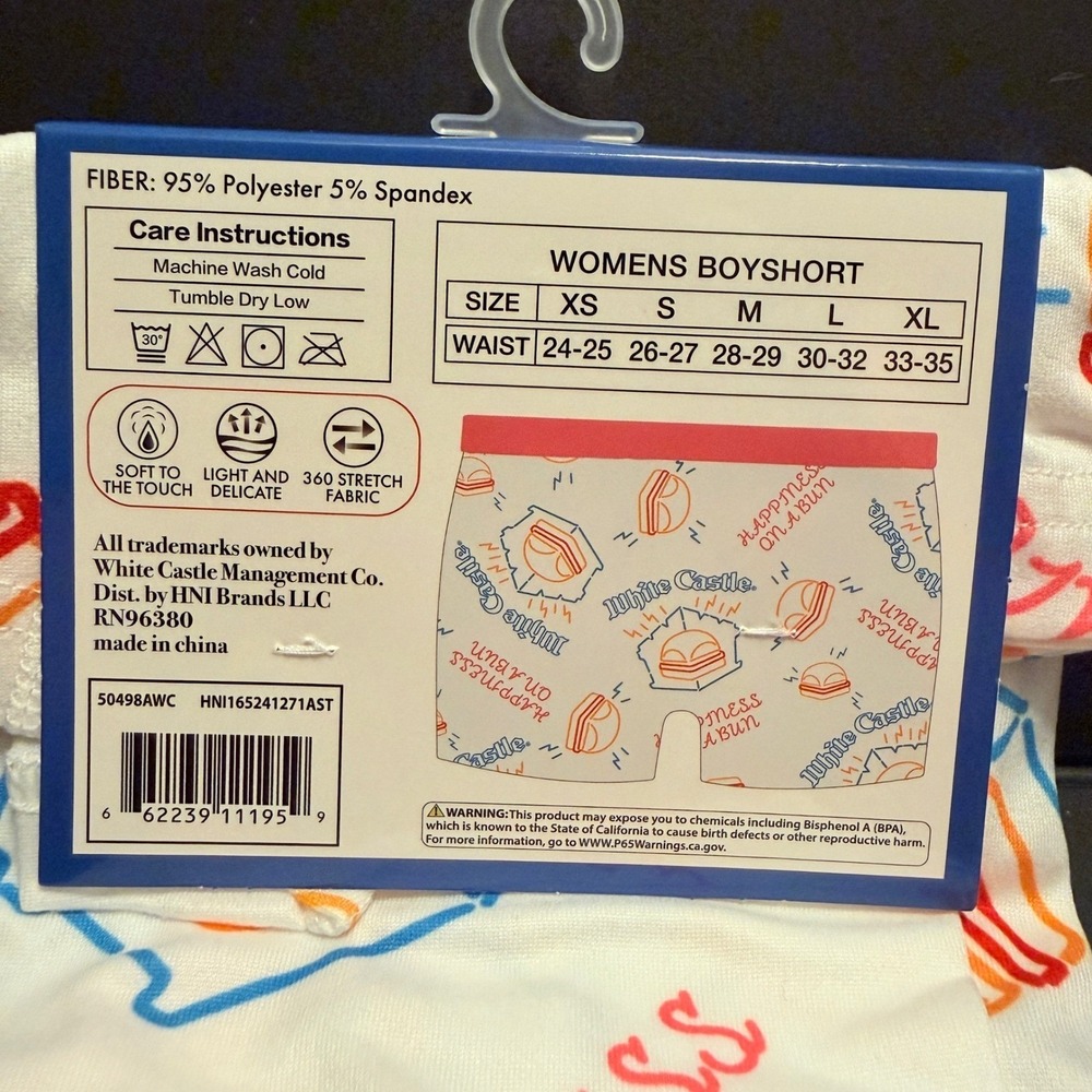White Castle Boyshort Underwear Women XL 33-35 NEW Pink Waistband Slider Print - Picture 5 of 5
